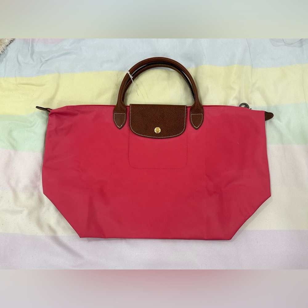 LONGCHAMP Le Pliage Short Leather Handle Tote Canvas handbag 18.5” x 11” new
